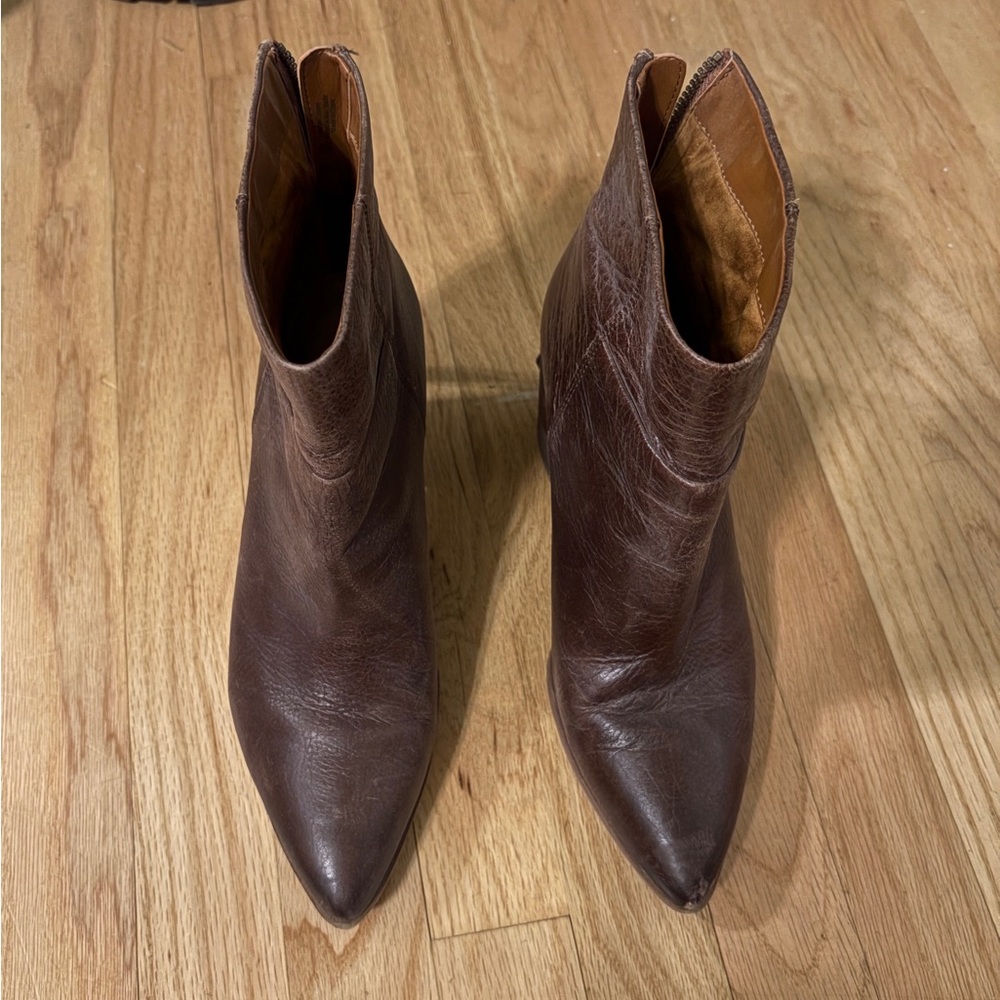 Franco Sarto Dark Brown Pointed Leather Ankle Booties